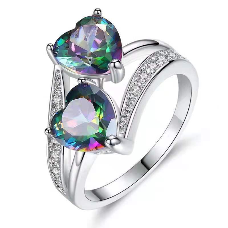 Кольцо Chenrui Zircon Double Heart Ring - европейская и американская женская бижутерия
