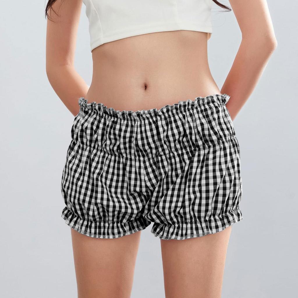 Pajama Shorts Women's Cute Baggy Style Elastic Low Plaid Boxer Bottoms Sexy Casual Summer Sleepwear