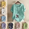 Women's Fashion Sheep Prined Round Neck Short Sleeve T-shirt Casual Cotton Linen Graphic Shirt Leisure Loose Summer Blouse Tops