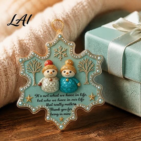 Unique Friendship Memorials Snowman Friend Acrylic Hanging Ornament 2D Xmas Tree Decor with Warm Meaningful Thank You Presents Message Car Rearview