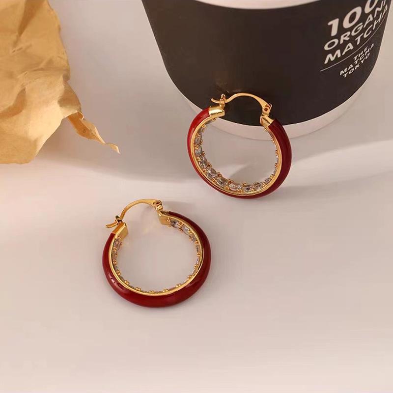 Серьги-каффы Ancola Red Silver Geometric с эмалью - Ретро мода, Высококлассные каффы для женщин