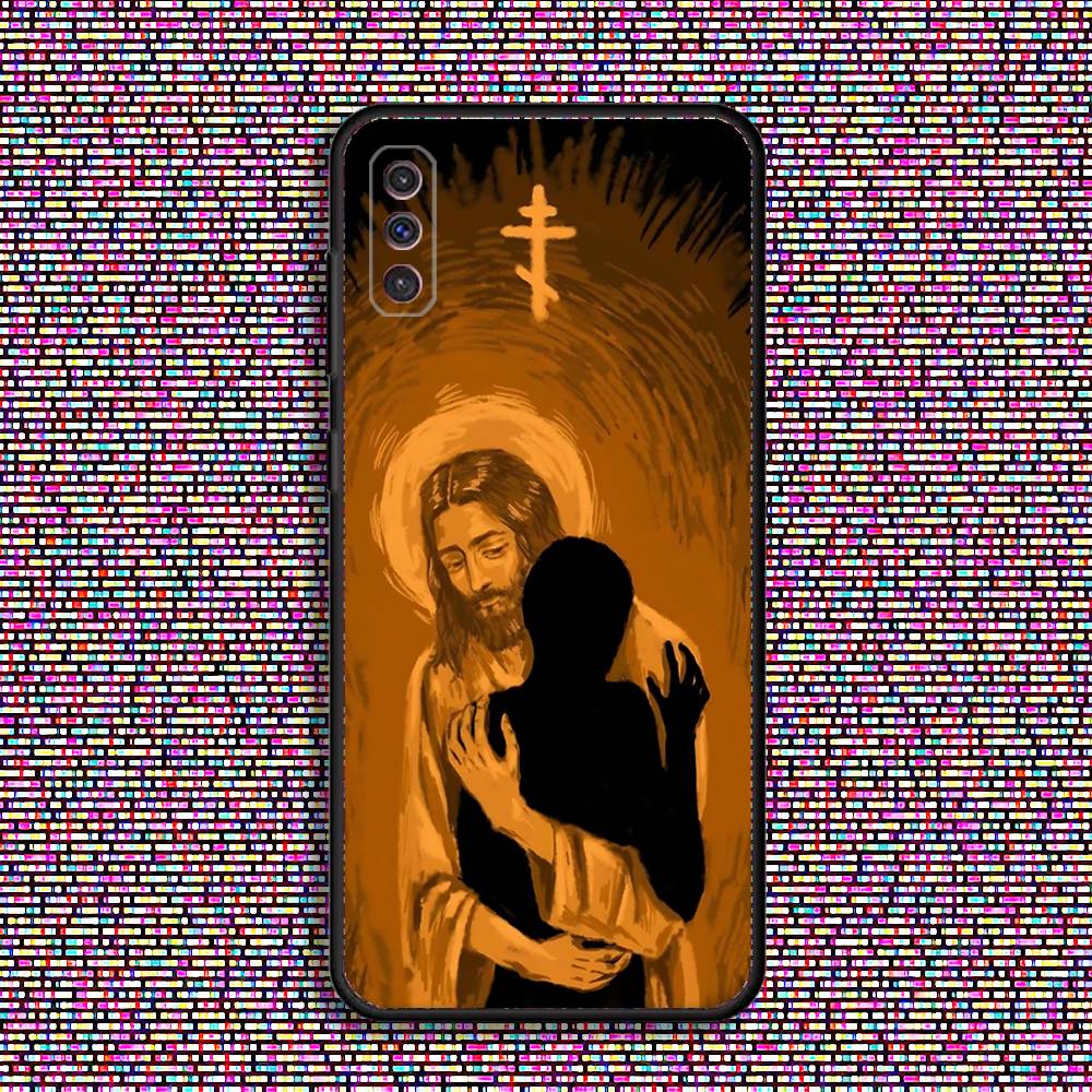 Православный крест Икона Церковь Чехол для телефона Samsung S 25,24,23,22,30,21,10,9,Ultra,Plus,Lite,FE,4,5 G Черный Мягкий Чехол