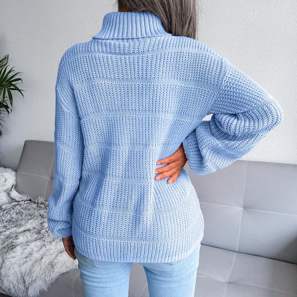 Women Autumn Winter Causal Turtleneck Long Sleeve Cutout Bottom Knit Sweater S-L