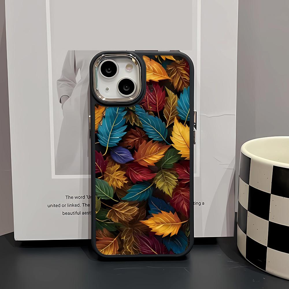 Красочный чехол для телефона с листьями для iPhone 15 14 13 12 11 Pro Max XR XS X 7 8 Plus Мягкий квадратный силиконовый чехол для iPhone 16 15 14 13