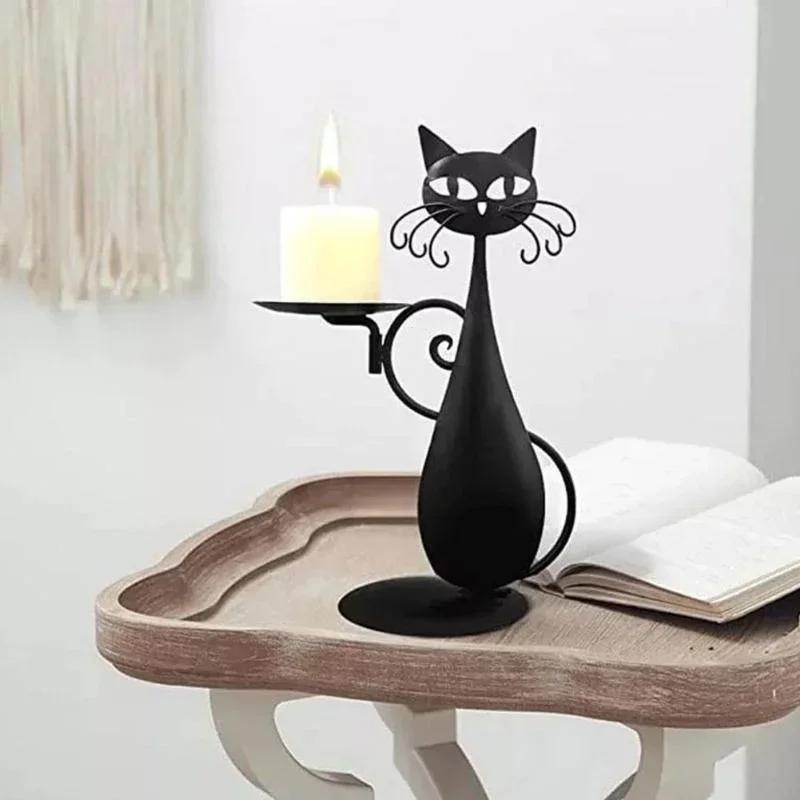Vintage Black Cat Candlestick Home Decoration Candlestick Home Metal Cat Decoration Candlestick Decoration Room Decoration