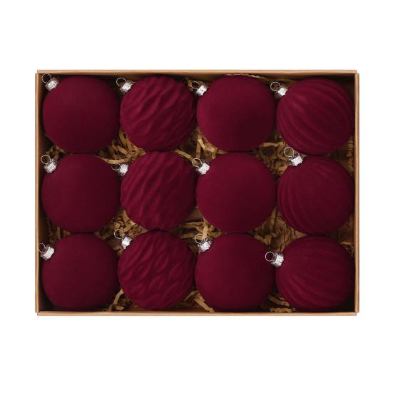 12 шт. Бархатные рождественские шары Флокированные шары Украшение для рождественской елки Небьющиеся пластиковые подвесные шары Украшение для рождественской елки Вечеринка Праздничный декор