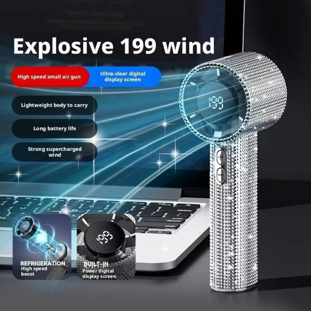 Small Size Rhinestone Handheld Fan Digital Display Portable Hand Fan  Outdoor Use