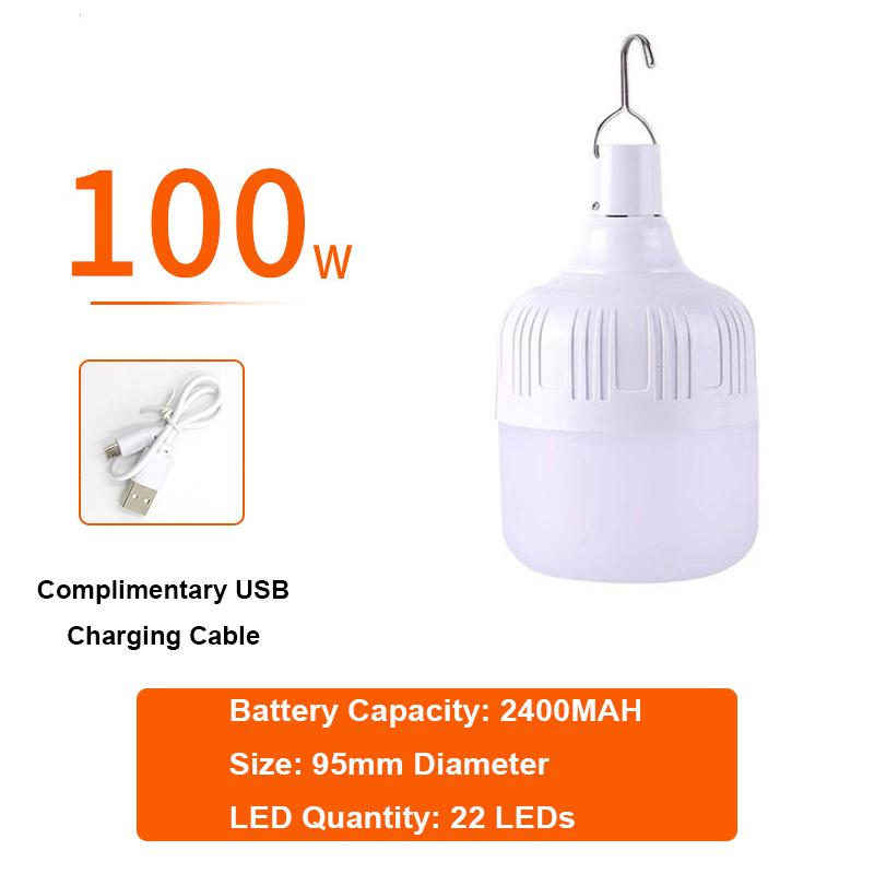 Camping LED Light Outdoor Portable LED Bulb 7W 20W 40W 80W 100W USB Rechargeable Lanterns Lights With Hook Emergency LED Lamp