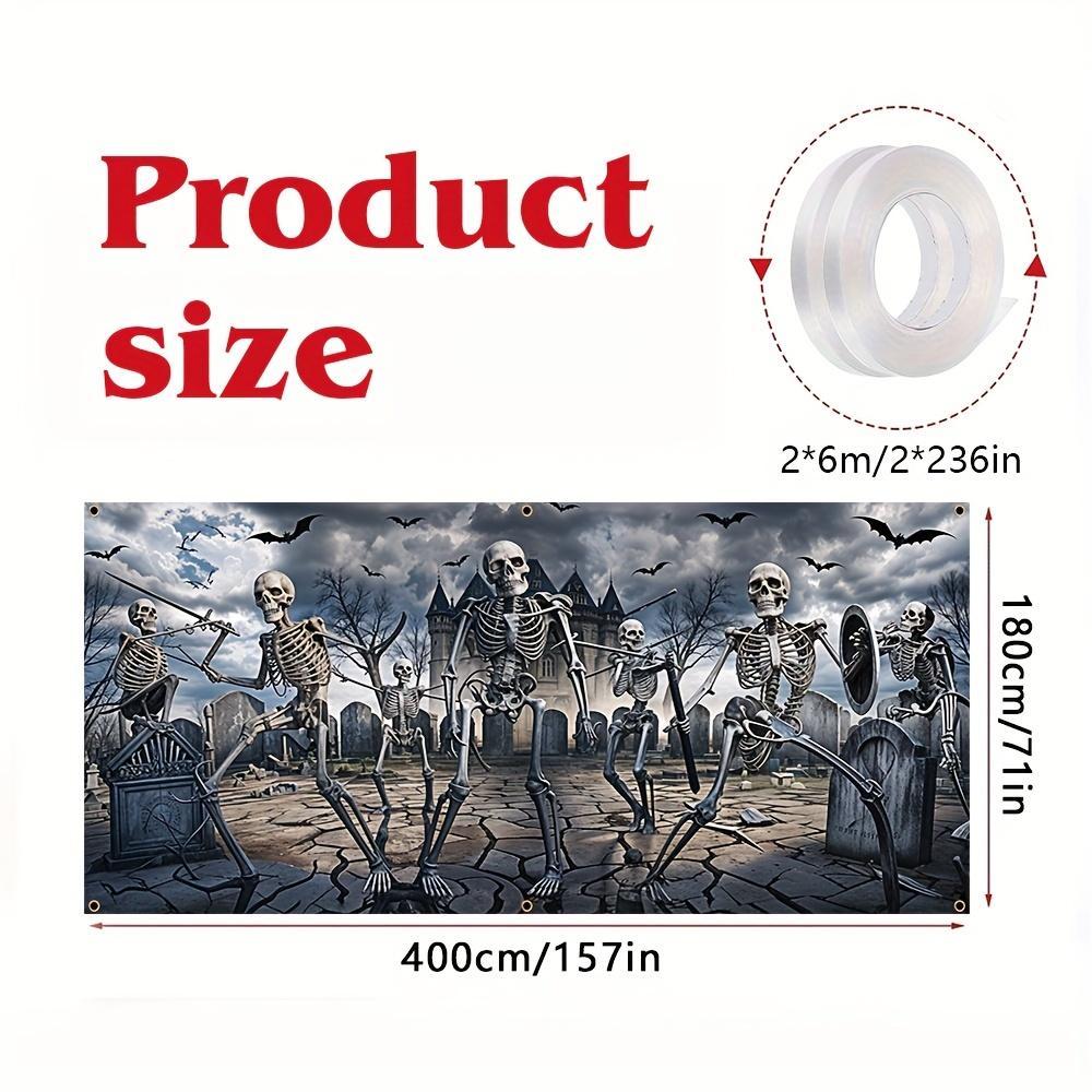 2D flat banner 1PC - Durable polyester, terrifying skull Legion castle design, suitable for entrance decoration