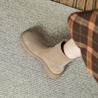 Женские короткие ботинки осень-зима 2025 новые ретро круглый носок толстый каблук короткие рыцарские ботинки замшевые универсальные тонкие ботинки женская обувь