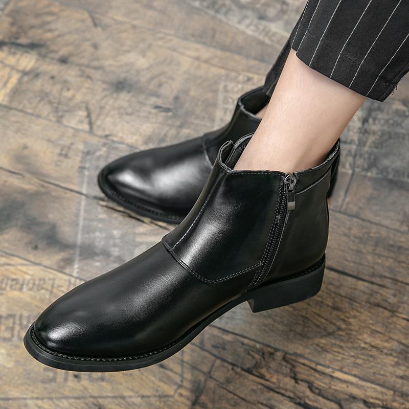 Leather Men's Shoes New Arrival Mens Chelsea Fashion Boots All-match Men Pointed Toe Leather Shoes Outdoor Male Motorcycle Boots