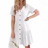 Women's Buckle Dress Loose Summer Dress Ruffled Hem Casual Short-sleeved Dress