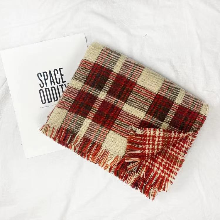 Korean double-sided scarf plaid women winter new imitation cashmere shawl thickened warm Internet celebrity retro scarf wholesale