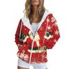 Women's Christmas Printed Sweatshirt Autumn Winter Long Sleeve Cardigan Jacket With Pockets Zipper Hoodie Outerwear