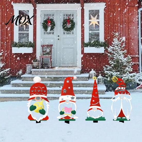 Metal Gnome Garden Art 4Pcs Christmas Stakes, Outdoor Decorative Iron Yard Signs, Weather Holiday Lawn Decor Gifts Resistant Sculptures for Flower Bed