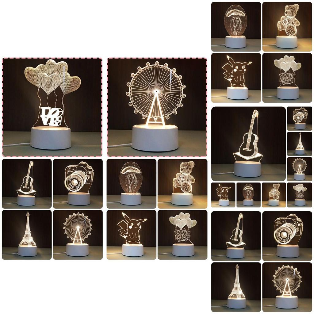 USB Настольная лампа с акриловой панелью с 3D-эффектом и светодиодной подсветкой для праздничного декора