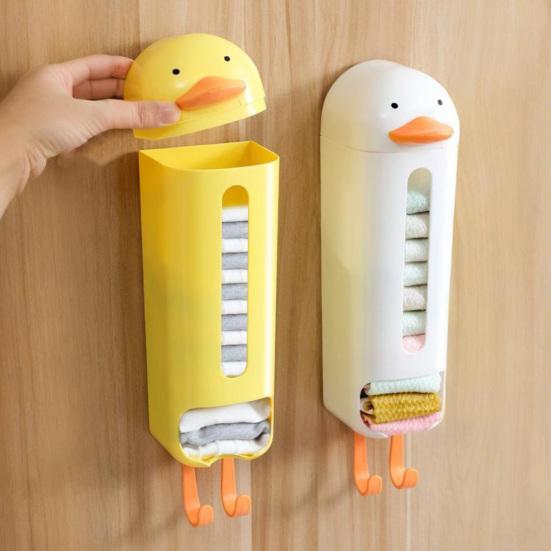 Пластиковый держатель для пакетов, настенный органайзер для нижнего белья, диспенсер для продуктовых пакетов, дизайн с мультяшной уткой, ящик для хранения нижнего белья для гардероба, шкафа, спальни