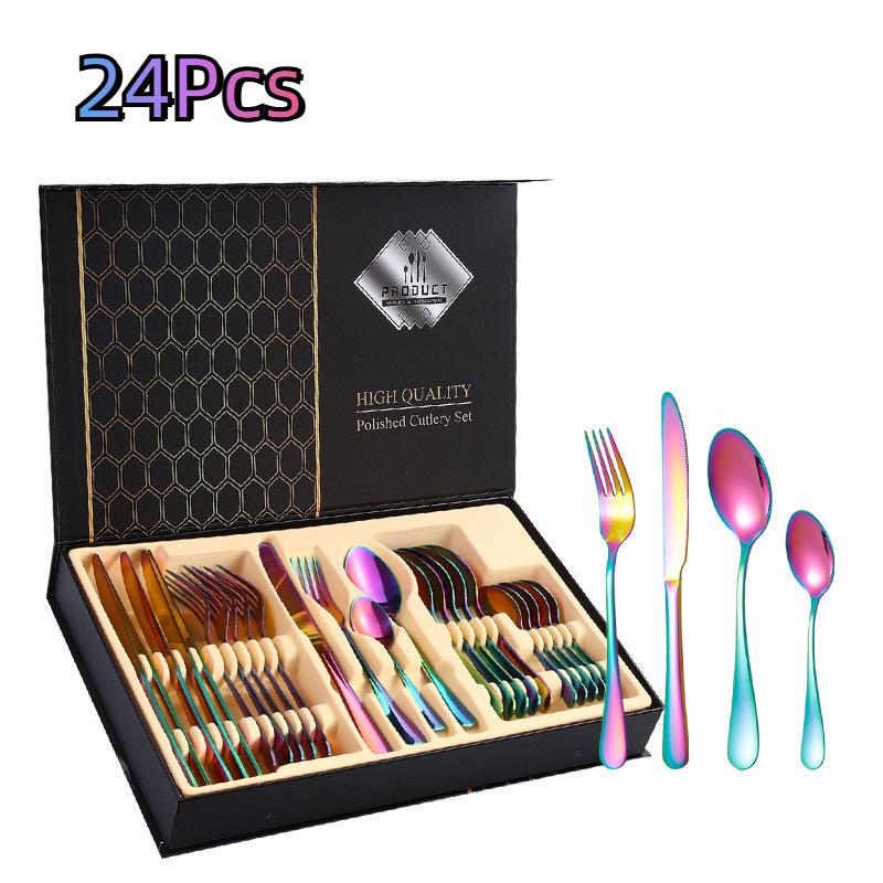 Набор столовых приборов из нержавеющей стали из 24 предметов, столовые приборы в западном стиле, нож для стейка, вилка, ложка, подарочная коробка, набор столовых приборов