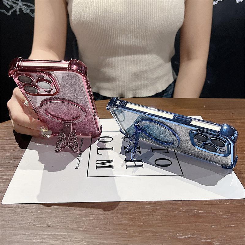 Роскошный магнитный чехол-подставка Butterfly с гальваническим покрытием для iPhone 16 Pro Max 15 14 Plus 13 12 11 Pro, защитный чехол от падения