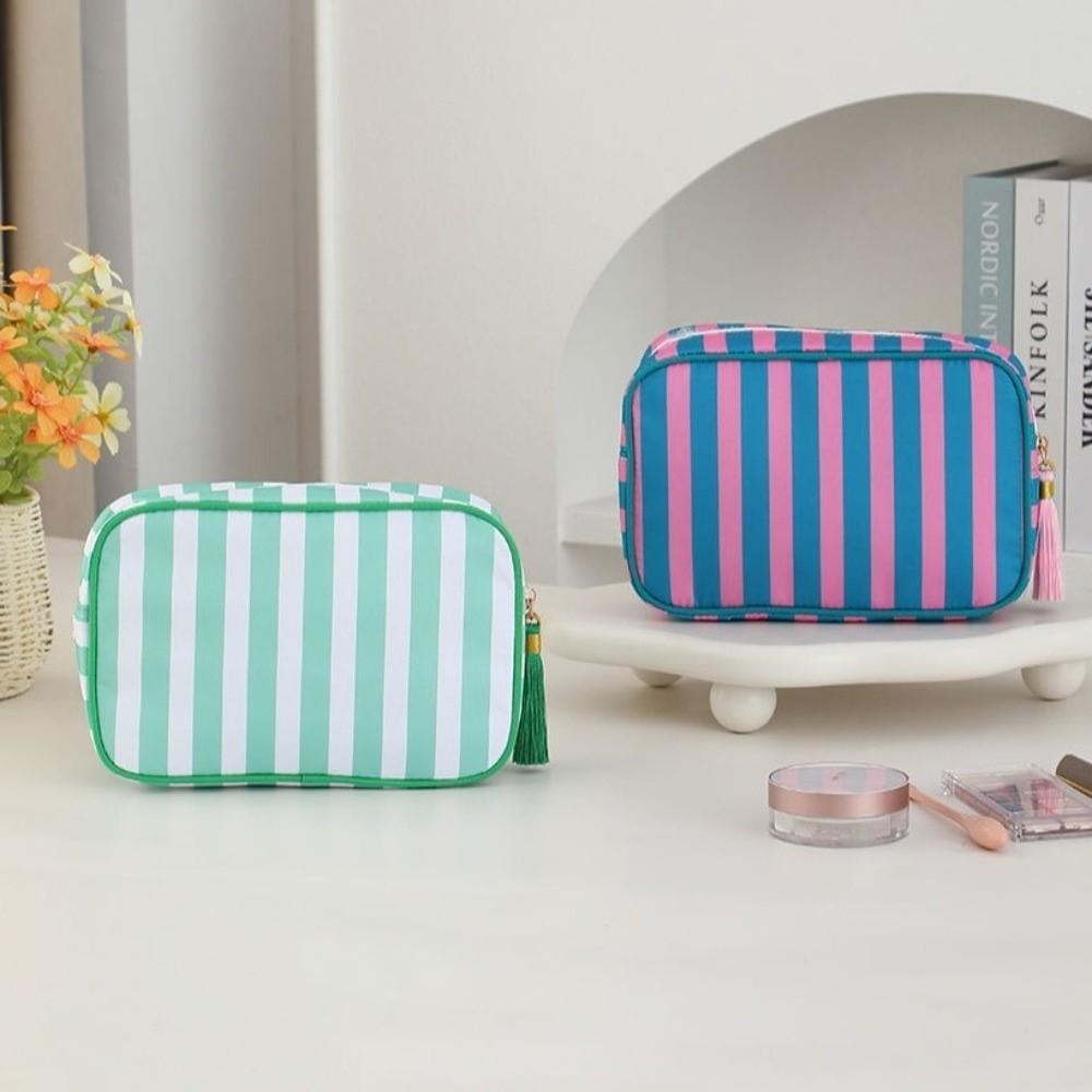 Large Capacity Portable Cosmetic Bag Large Striped Makeup Bag Portable Pouch Girls
