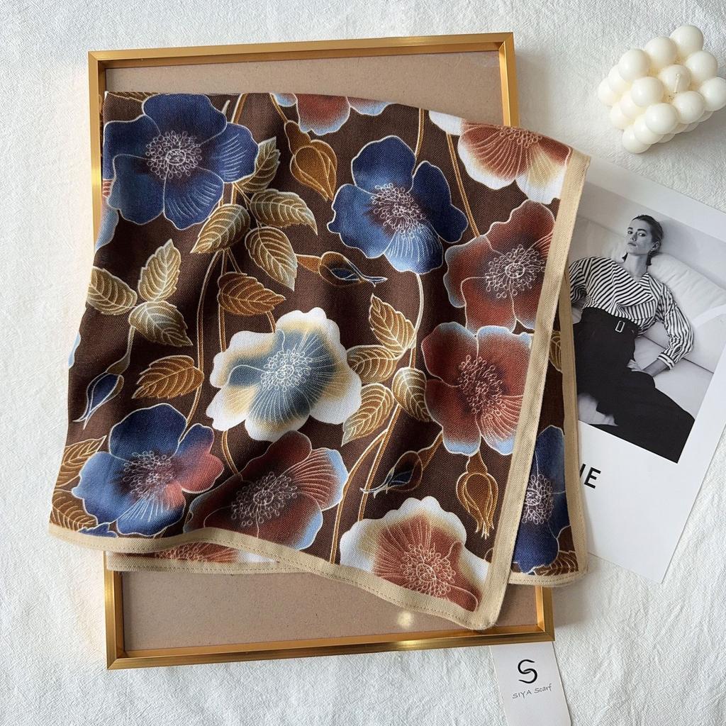 2024 New Fashionable Versatile Silk Scarf 68 Cm Printed Sunscreen Decorative Small Square Scarf Velvet Texture Scarf