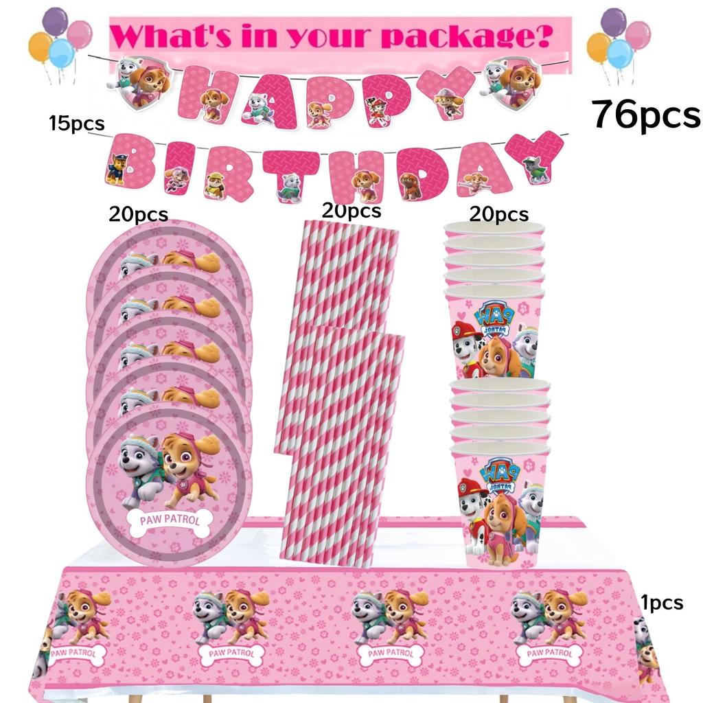 Розовая Вечеринка в честь Дня Рождения Щенячий Патруль Декор Скай Одноразовая Посуда Скатерть Тарелки Фольгированные Шары Праздник для Малыша Девичник Товары для Вечеринки
