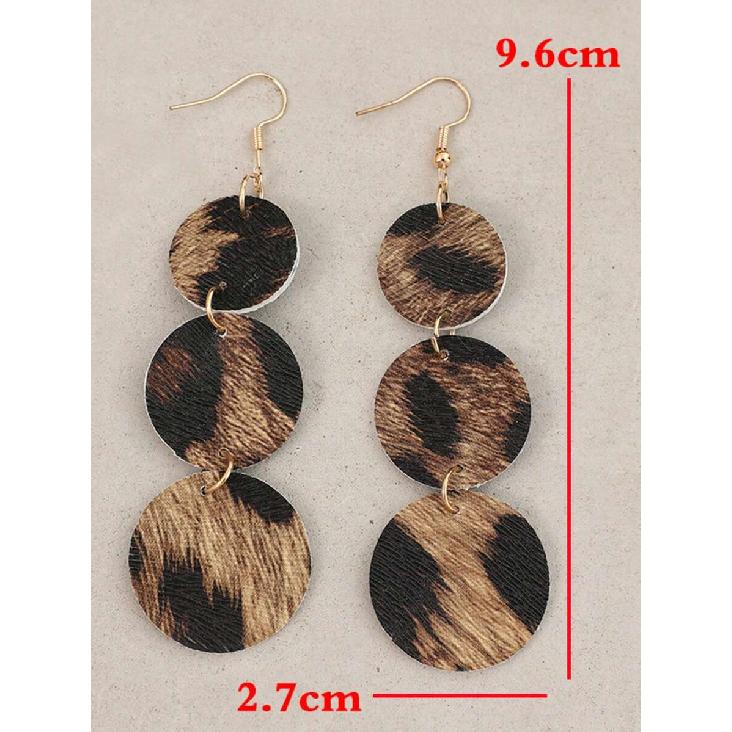 1 Pair European & American Vintage 3-Layer Round Leopard Print PU Leather Drop Earrings, Western Style Sexy Women's Earrings