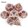 7 Pcs Red Snowflake Resin Golden Number Sharp Edge Polyhedral Dice Suitable for Role-Playing RPG    Board Game
