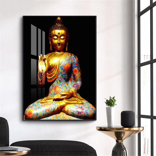 Черная статуя медитирующего Будды, настенная живопись, печать на холсте, картины на холсте, буддийские картины для украшения дома