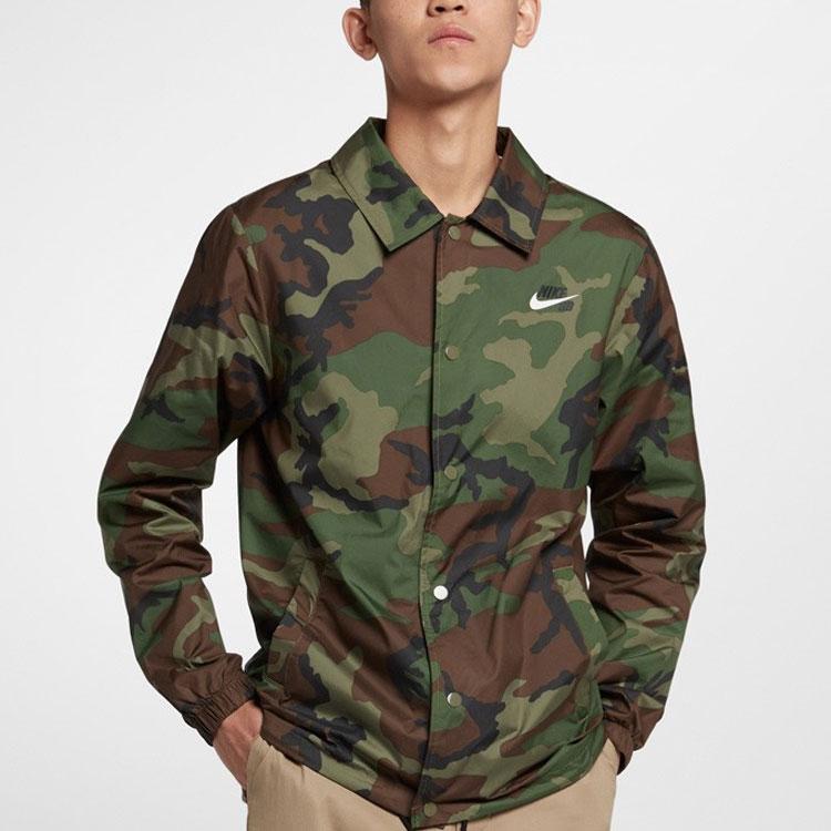Nike Тканая куртка с камуфляжным логотипом Мужские куртки Военно-зеленый AT9913-222