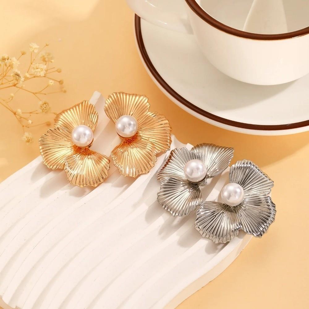 Металлические серьги-капли в виде листьев, Преувеличенные серьги-подвески в виде лепестков, Вечерние аксессуары для ушей