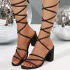 Модные женские сандалии Летние модные туфли с круглым носком Толстый каблук Сандалии с мелким вырезом Новые Сексуальные Элегантные Банкетные Свадебные Туфли на Высоком Каблуке