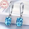 Real 925 Sterling Silver Sky Blue Topaz Earrings for Women Elegant Gemstone Wedding Engagement Jewelry Gifts