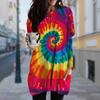 Женское платье с принтом тай-дай и круглым вырезом, весна-осень, платье больших размеров с карманами