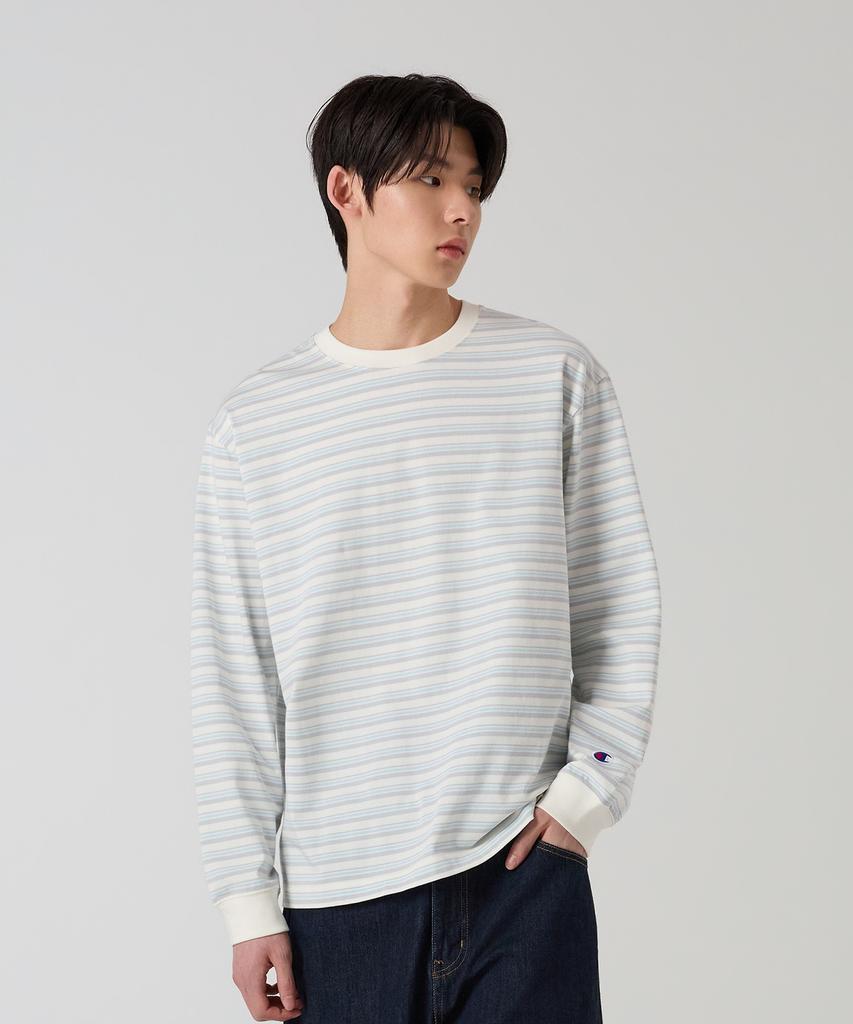 CHAMPION Loose Fit Striped Long Sleeve T-Shirt Ecru