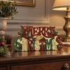 Rustic Festive Decor Wooden Merry Christmas Sign, 2D Flat Farmhouse Freestanding Table Centerpiece, Sign Tiered Tray Decoration for Mantel,