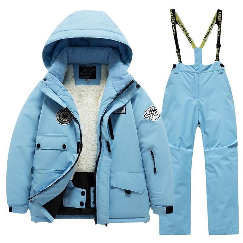 Kids Ski Suit Waterproof Windproof Winter Warm Thickened Snow Jacket Pants Set Boys Girls