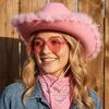 Fluffy Trim Bandana Heart-Shaped Glasses Pink Halloween Costume Accessories Set Cowboy Hat  Women