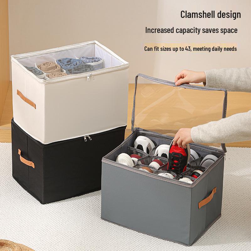 Foldable Shoe Storage Box with Lid & Dividers - Multifunctional Organizer for Clothes & Sundries