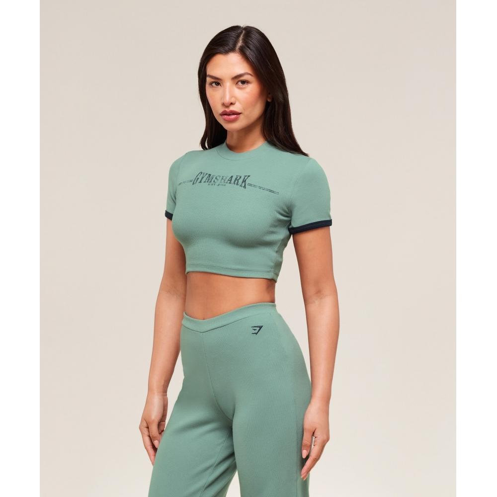 Gymshark Укороченный топ из хлопка в рубчик Celeste Blue Heavy Blue B3c2w Uddr