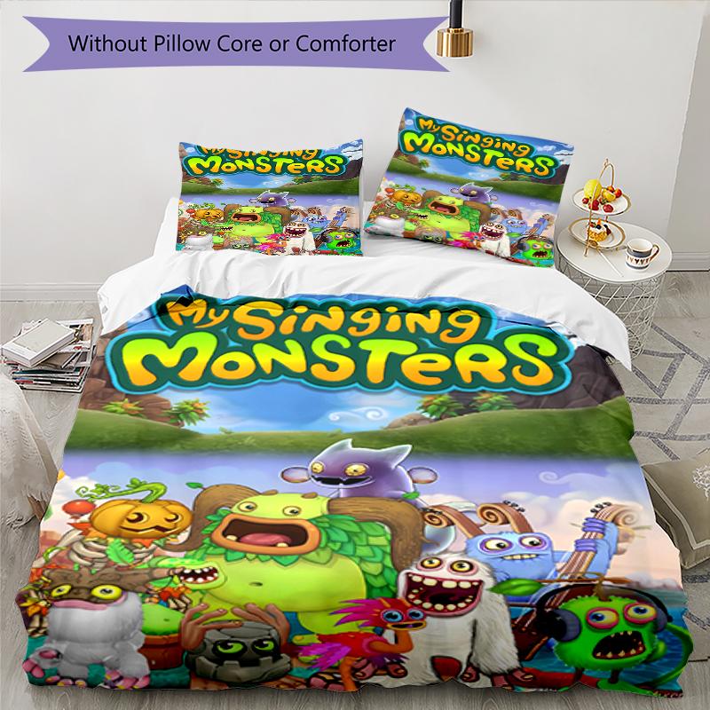 3pcs My Singing Monsters1 pattern bedding set duvet cover set includes duvet cover &pillowcases, perfect all season bedroom decoration & gift