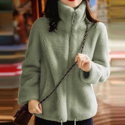 Осенне-зимние двухсторонние бархатные теплые женские куртки, модные повседневные женские пальто с длинным рукавом, однотонные на молнии, женские куртки больших размеров, пальто 25195