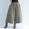 Casual Wide Leg Loose Plaid Women Pants Elastic Waist Calf Length Office Lady Women Pants