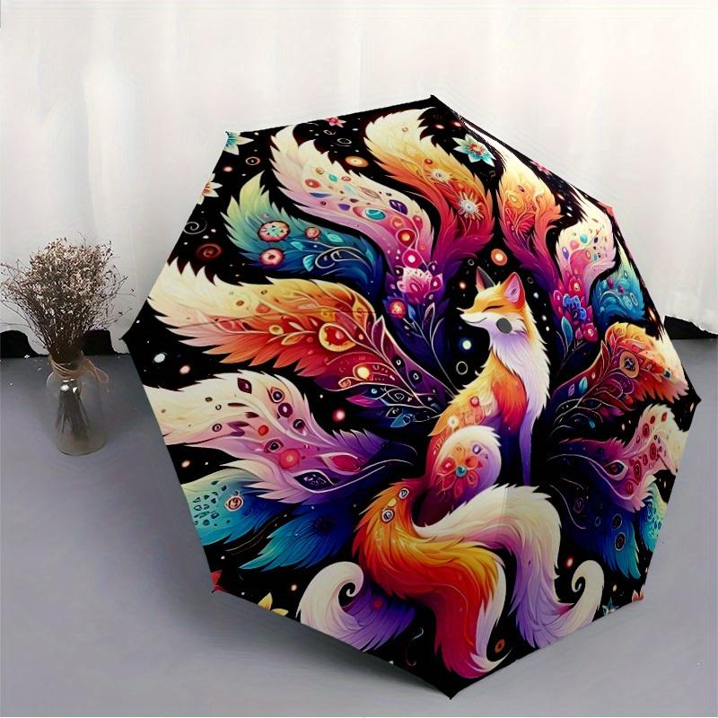 1pc Fantasy Fox Auto Folding Cute Cute Umbrella, 8-Rib Sturdy Canopy, Portable Travel Umbrella for Outdoor Use,104