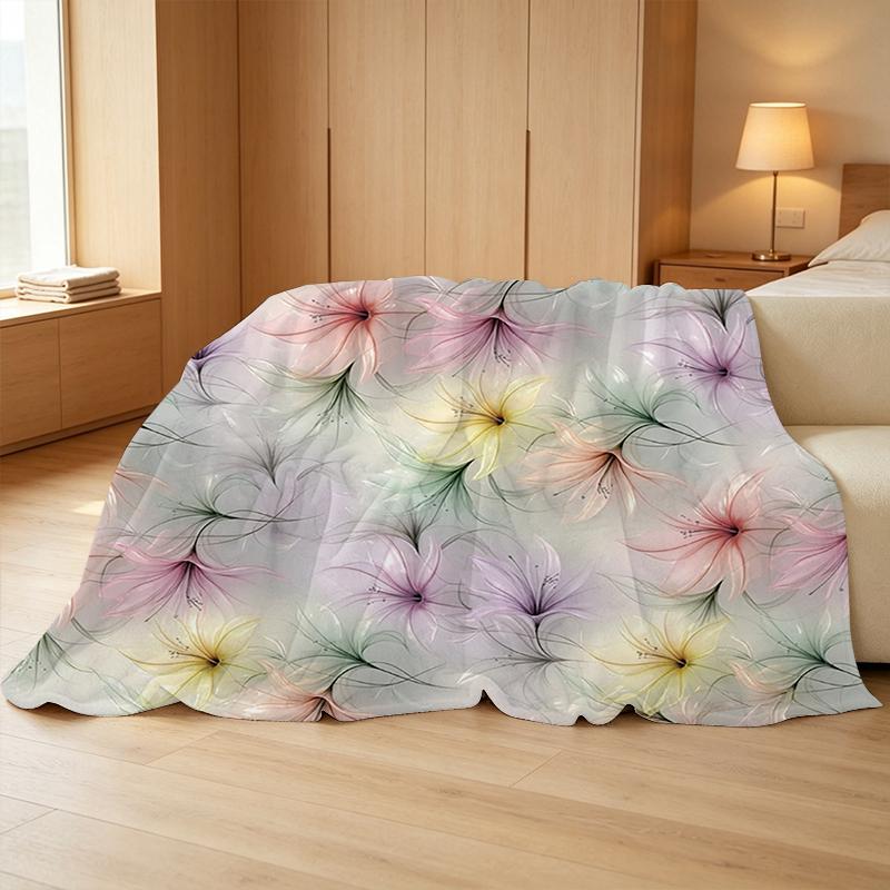 Flannel Throw Blanket, Hemmed Soft Skin-Friendly Floral Design, Warm Cozy for Home Sofa Bed, Christmas Halloween Holiday Decor Nap Cover