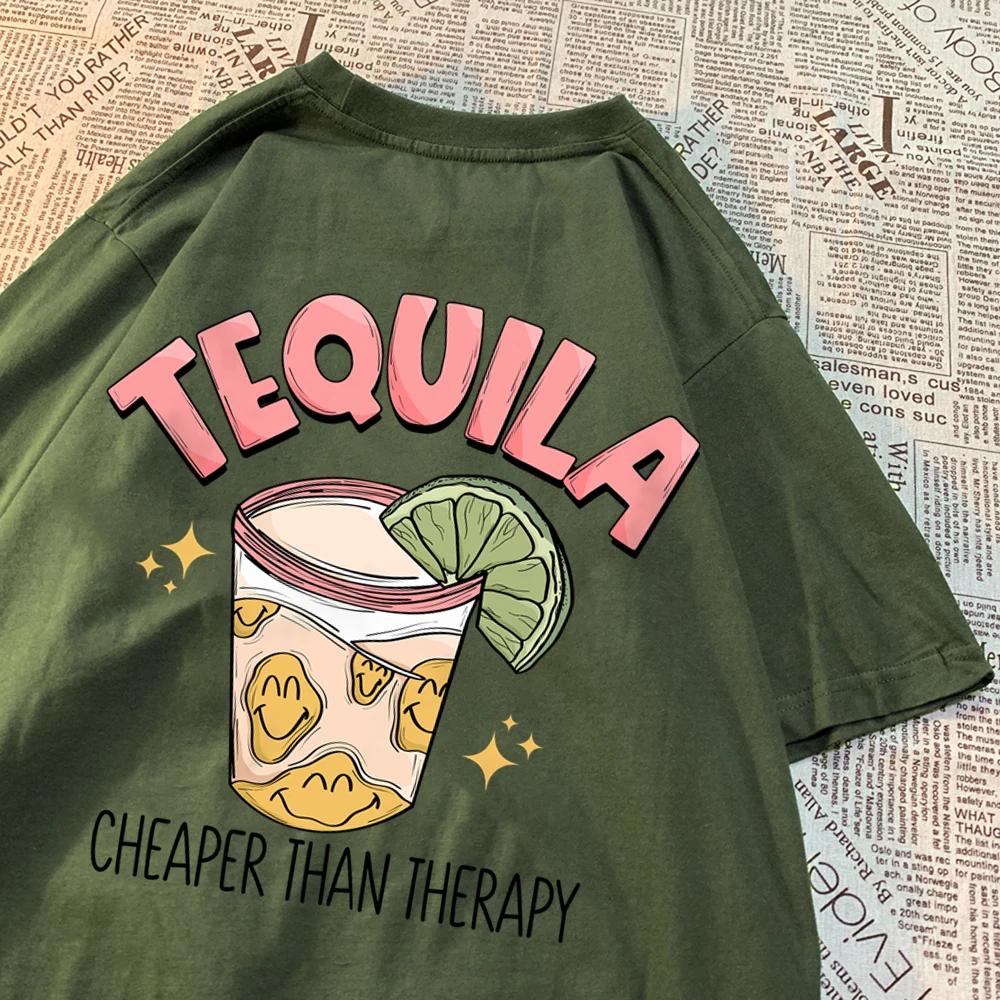 Tequila Cheaper Than Therapy Мужские топы Простота Свободная уличная одежда Творчество Футболки с круглым вырезом Футболка с круглым вырезом для женщин