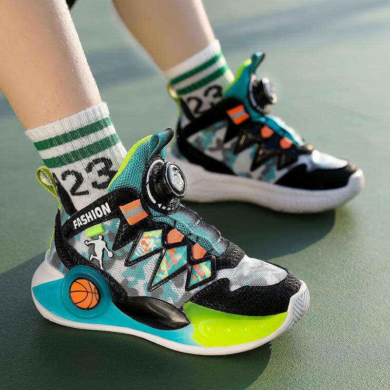 Men's and women's middle-aged and older children's basketball shoes autumn and winter button sports leisure breathable running shoes