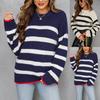 Женский осенне-зимний модный полосатый пуловер большого размера с круглым вырезом, вязаный свитер