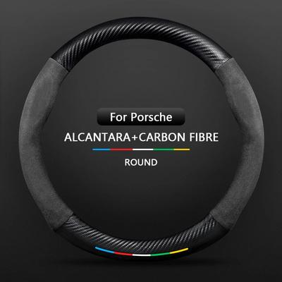 Автомобильный кожаный чехол на руль из углеродного волокна для Porsche Cayman Taycan Macan Panamera Cayenne Boxster 718 911 Автоаксессуары