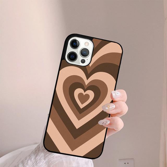 Эстетичный коричневый чехол для телефона 'Latte Love' с сердцем для iPhone 17 Air 13 12 14 15 16 Чехол для Apple Pro Max Plus